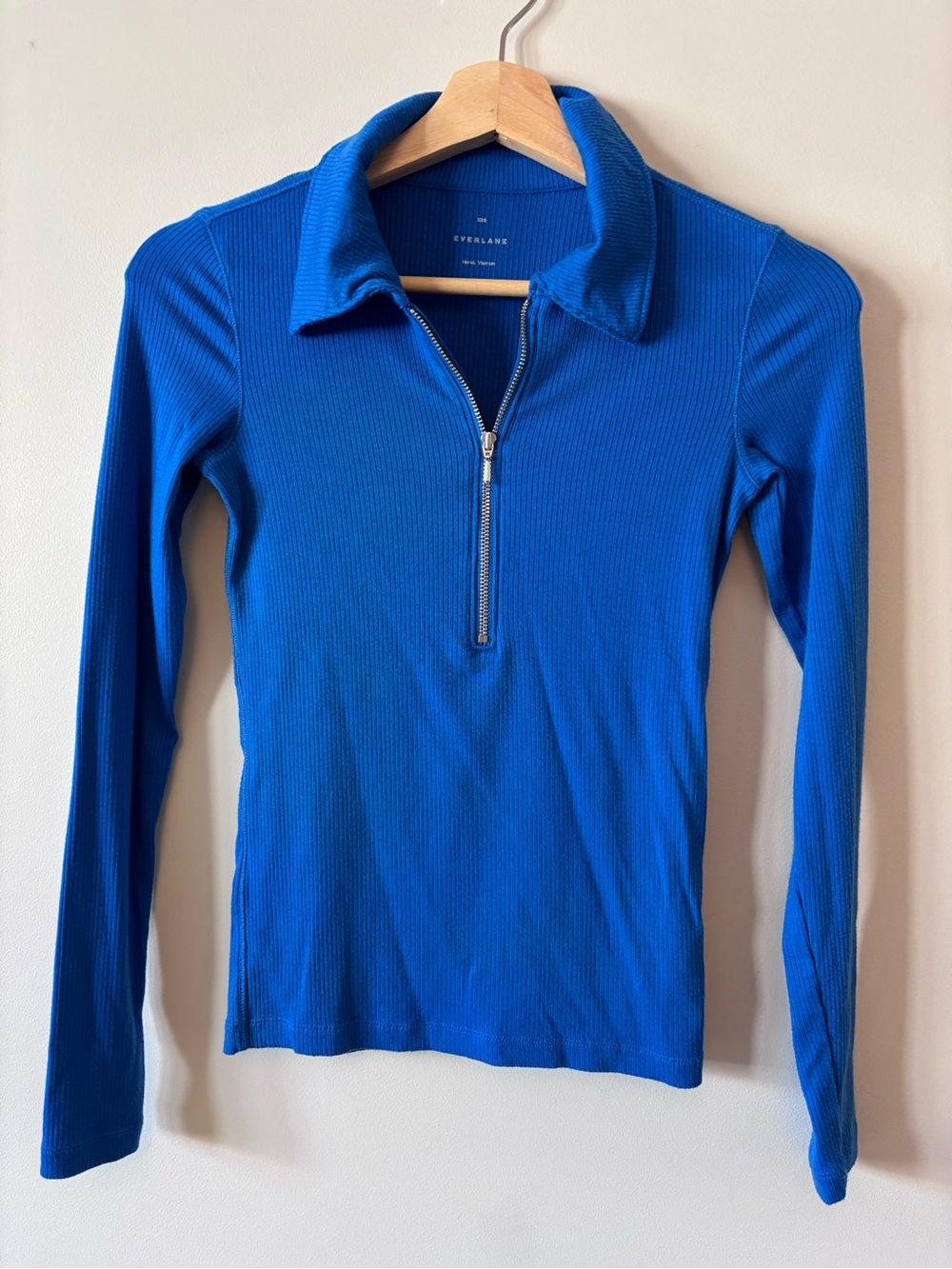 Everlane | Quarter Zip Long Sleeve Ribbed Polo | Blue | Size: XXS